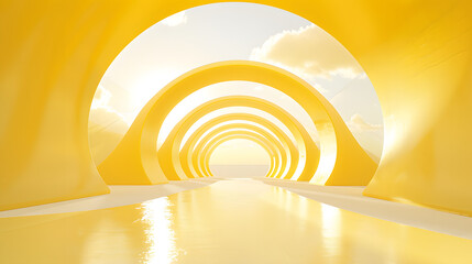Minimalisme abstrait : un superbe rendu 3D d'un fond jaune avec des nuages blancs s'échappant...