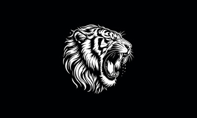 roaring tiger - tiger head silhouette - tiger head vector - tiger monochrome 