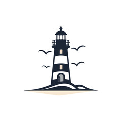 Simple outline style lighthouse vector logo design