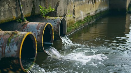 Industrial Wastewater Discharge Pipes in Water
