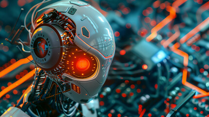 Design element of an Artificial intelligence robot with futuristic background.