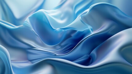 Abstract luxurious blue satin fabric with smooth, flowing waves, texture, and a glossy sheen - obrazy, fototapety, plakaty