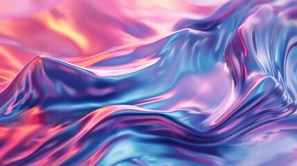 Stunning vibrant waves of pink and blue satin fabric with a soft, elegant texture and glossy sheen - obrazy, fototapety, plakaty