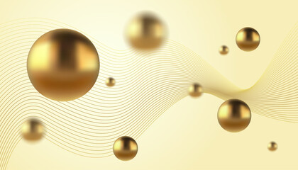 Vector abstract background with golden metallic balls. Trendy vector background in realistic style with gold.