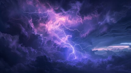 Enchanting view of a dark night sky illuminated with purple lightning, creating a mystical and other-worldly atmosphere