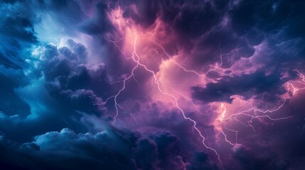 An otherworldly scene of an electrical storm, with vivid lightning against a backdrop of swirling clouds and cosmic colors