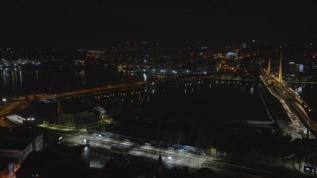 unkapani at night, istanbul aerial drone footage, jk01