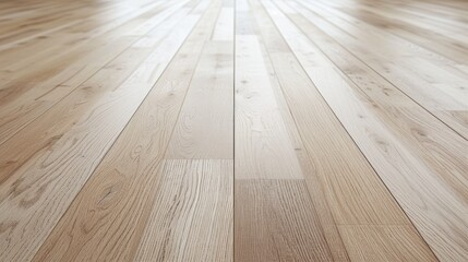 This image presents a perspective view of freshly laid oak wooden planks with a focus on the wood texture