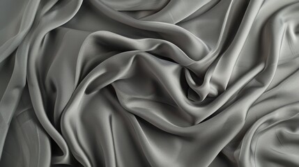 Elegant grey silk fabric flows with rich textures and folds, exuding a sense of luxury and sophistication in close-up detail - obrazy, fototapety, plakaty