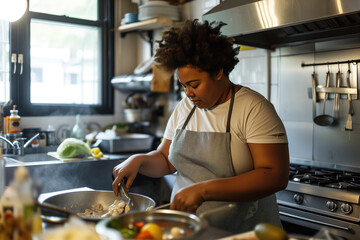 Fototapeta na wymiar a fat black woman in the kitchen