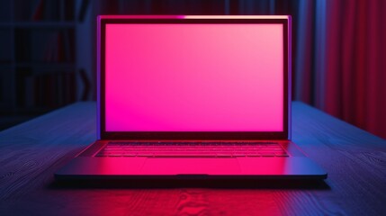 A sleek and stylish laptop stands out against a mesmerizing red background light, symbolizing power and dynamics - obrazy, fototapety, plakaty