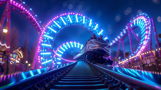 Train Passing Roller Coaster