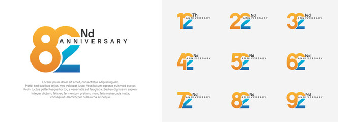 anniversary logotype vector set, orange and blue color for celebration purpose