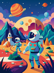 Naklejka premium astronauts vector landscape background