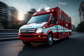 Ambulance car on the road with blue sky.