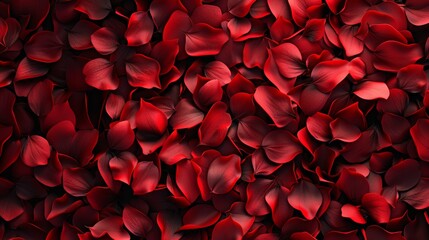 Dense cluster of dark red rose petals creating a luxurious and romantic texture