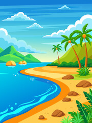 Fototapeta na wymiar A vector image of a beach landscape featuring water and a background.