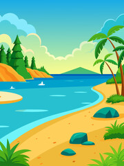 Vector illustration of a water landscape with beaches.