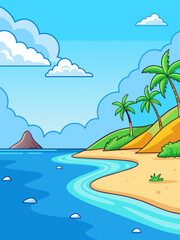 Fototapeta na wymiar Beaches vector water landscape background depicts a tranquil coastal scene with gentle waves lapping against a sandy shore.