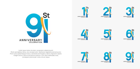 anniversary vector set. blue color with orange swoosh can be use for celebration