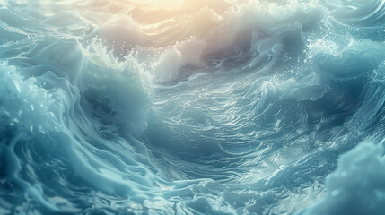 Blue waves and seething water in the sea slightly illuminated by sunlight - Powered by Adobe