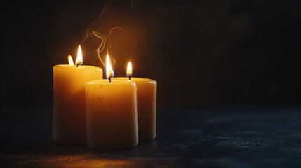 Candles burning copy space on black background. AI generated image
