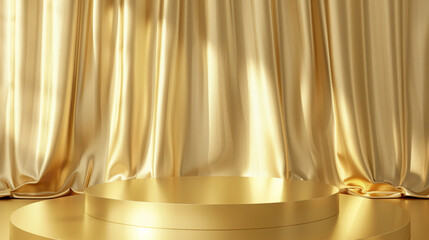 A gold podium against a backdrop of golden sturm und drang, with space for your product