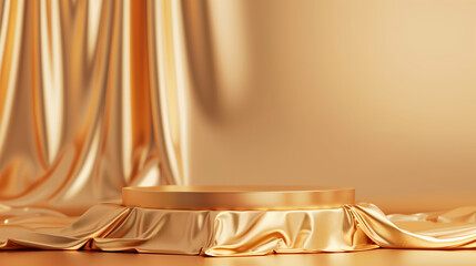A gold podium against a backdrop of golden sturm und drang, with space for your product