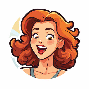 Sticker of a cartoon happy woman flat vector illust