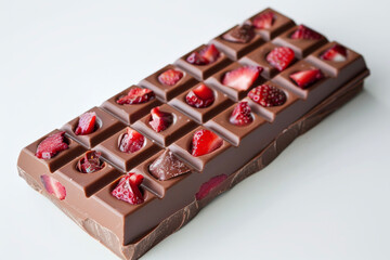 a chocolate bar with strawberry pieces inside