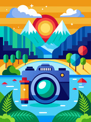 Obraz premium Camera captures the serenity of a tranquil lake against a picturesque backdrop.