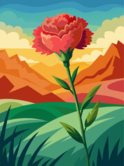 Carnation flowers bloom abundantly in a scenic landscape, creating a vibrant and picturesque backdrop.