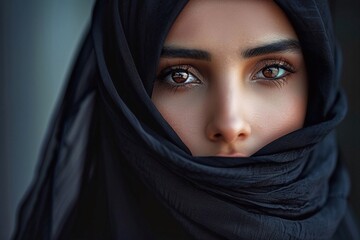 Naklejka premium Close up portrait of a beautiful muslim woman in hijab looking at camera