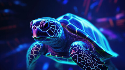 Neon turtle : Abstract Digital Illustration