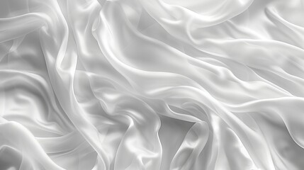 Close-up of a luxurious white satin fabric with smooth, flowing folds creating a soft and elegant texture - obrazy, fototapety, plakaty