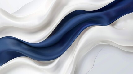 Elegant navy blue and white satin fabric waves for luxurious background. Abstract wavy pattern of silk or satin for business background. Smooth wavy navy blue and white material design. - obrazy, fototapety, plakaty