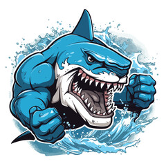 Naklejka premium Strong shark sports mascot. Vector illustration wit