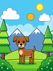 Naklejka premium Dogs are enjoying the beautiful landscape in this vector illustration.