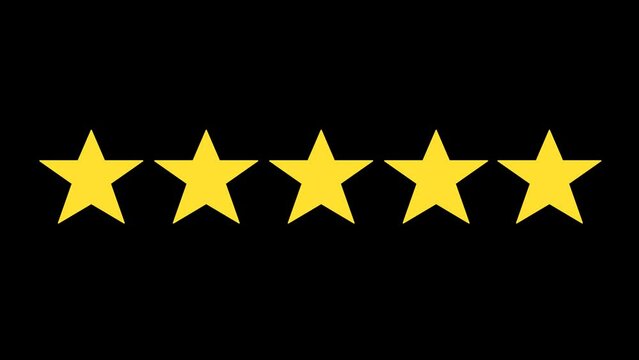 video animation yellow five stars concept rating, on a transparent background with zero alpha channel