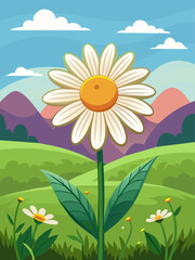 Obraz premium Serene daisy meadow against a picturesque sunset sky