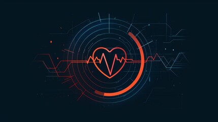 Intricate digital heart overlaying a heartbeat signal on a complex abstract technology themed background