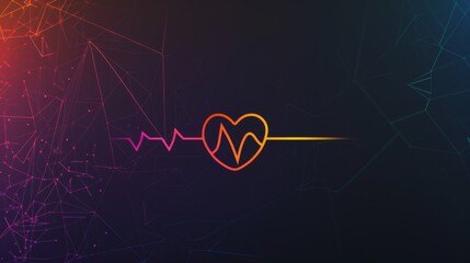 Simplified heartbeat line and heart shape set against a geometric patterned background with vibrant colors