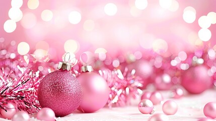 Christmas background with pink xmas ornaments