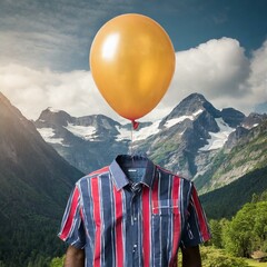Airhead, empty, forgetful concept. Dementia, memory loss, brain injury, mental health idea. A shirt with a balloon where the head should be, shirt with the balloon floating up from it - obrazy, fototapety, plakaty
