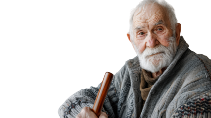 An elderly man with a cane in hand, taking slow, deliberate steps