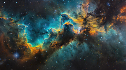 Fototapeta na wymiar Enigmatic nebulae swirls in a space backdrop