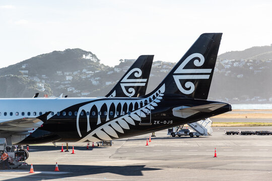 Air New Zealand on the tarmac at Wellington Interntational Airport.