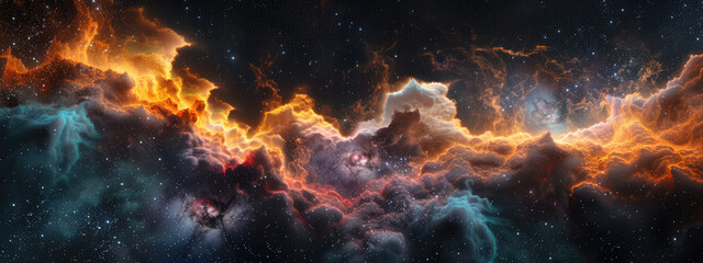 Stellar nebula with contrasting warm and cool hues - obrazy, fototapety, plakaty