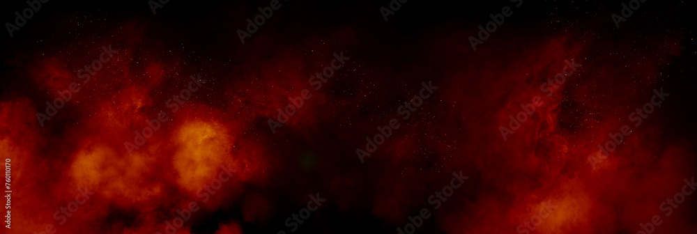 Wall mural an abstract background header with red smoke and sparks on a black background.