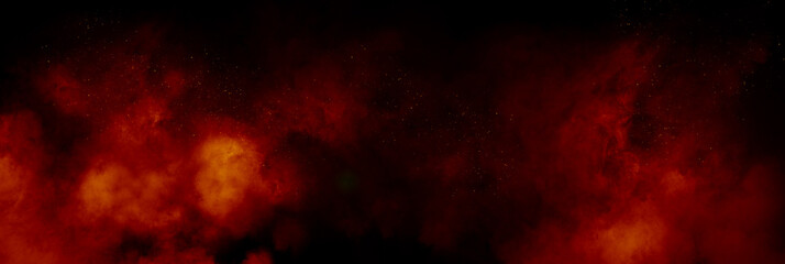 An abstract background header with red smoke and sparks on a black background. - obrazy, fototapety, plakaty